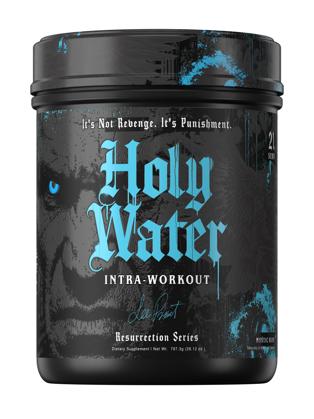Holy Water Mystic Blue intra-workout tub front, NutriFitt x Lee Priest
