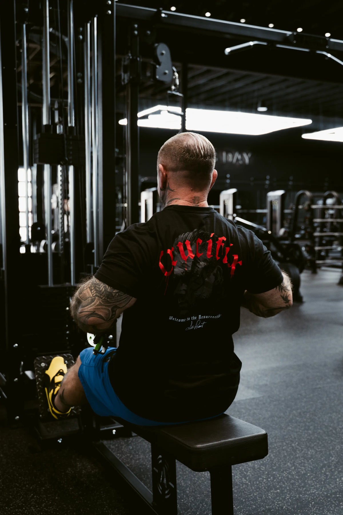 Lee Priest wearing the Crucifix T-Shirt