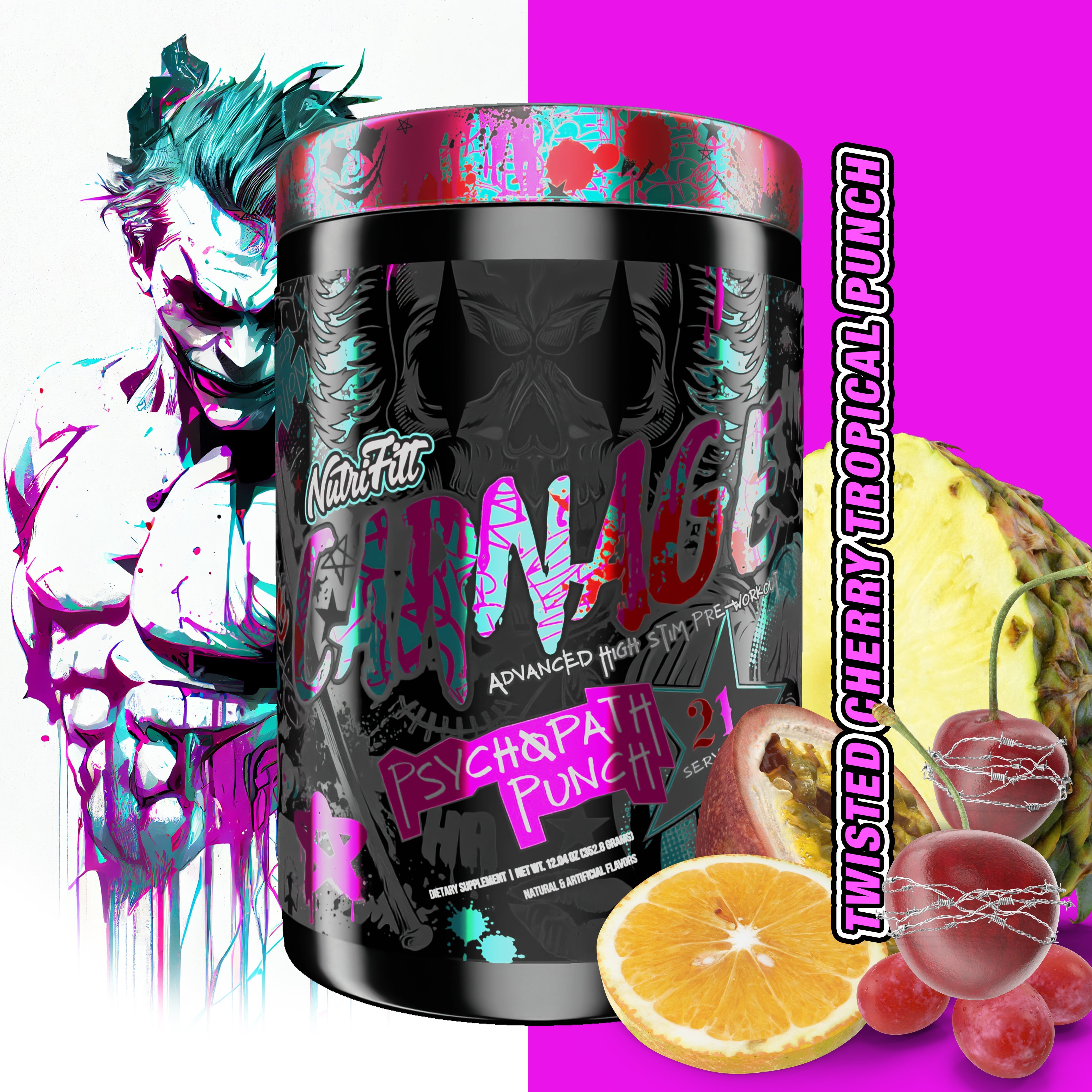 nutriftt carnage advanced high stim preworkout twisted cherry tropical punch