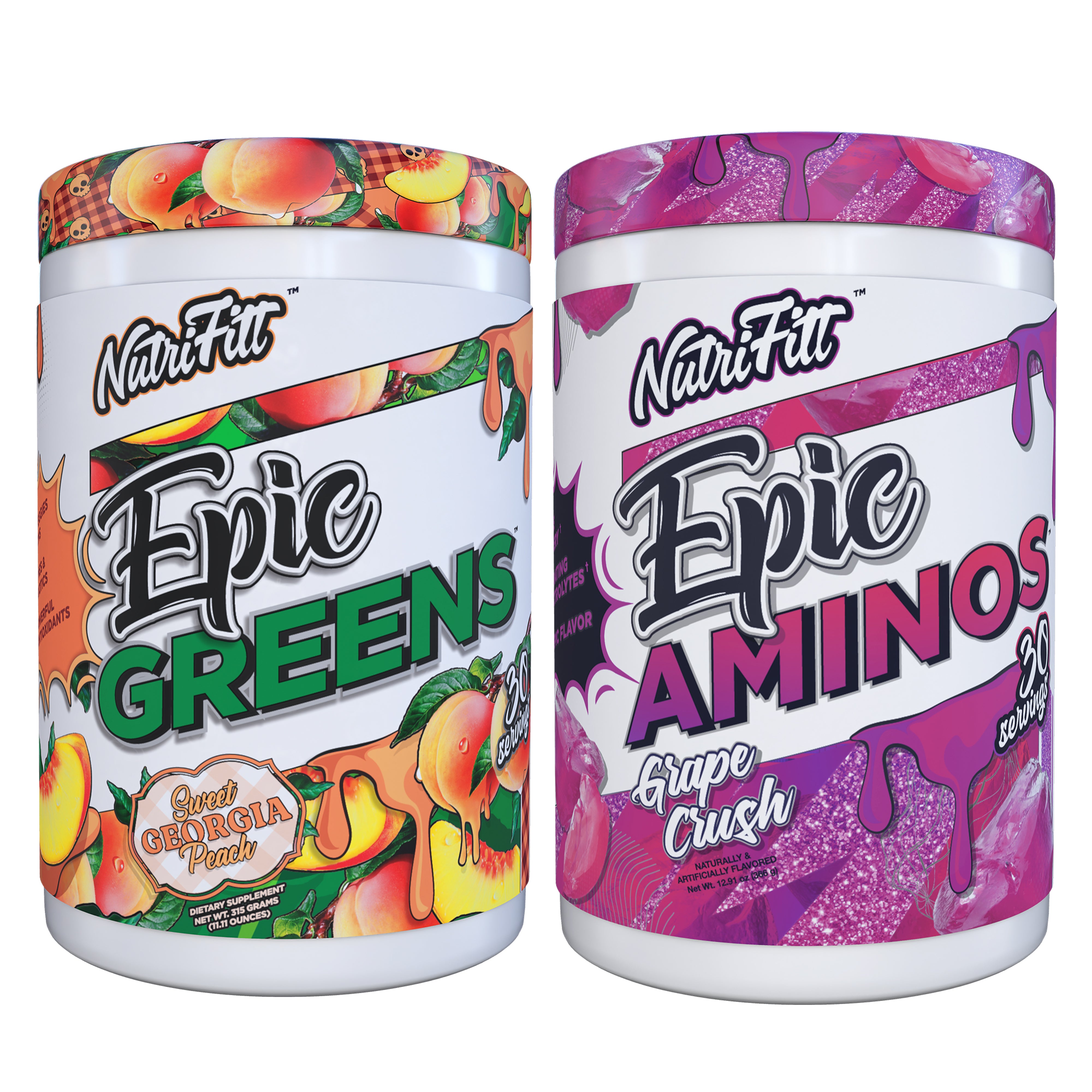nutrifitt epic greens sweet georgia peach and epic aminos grape crush