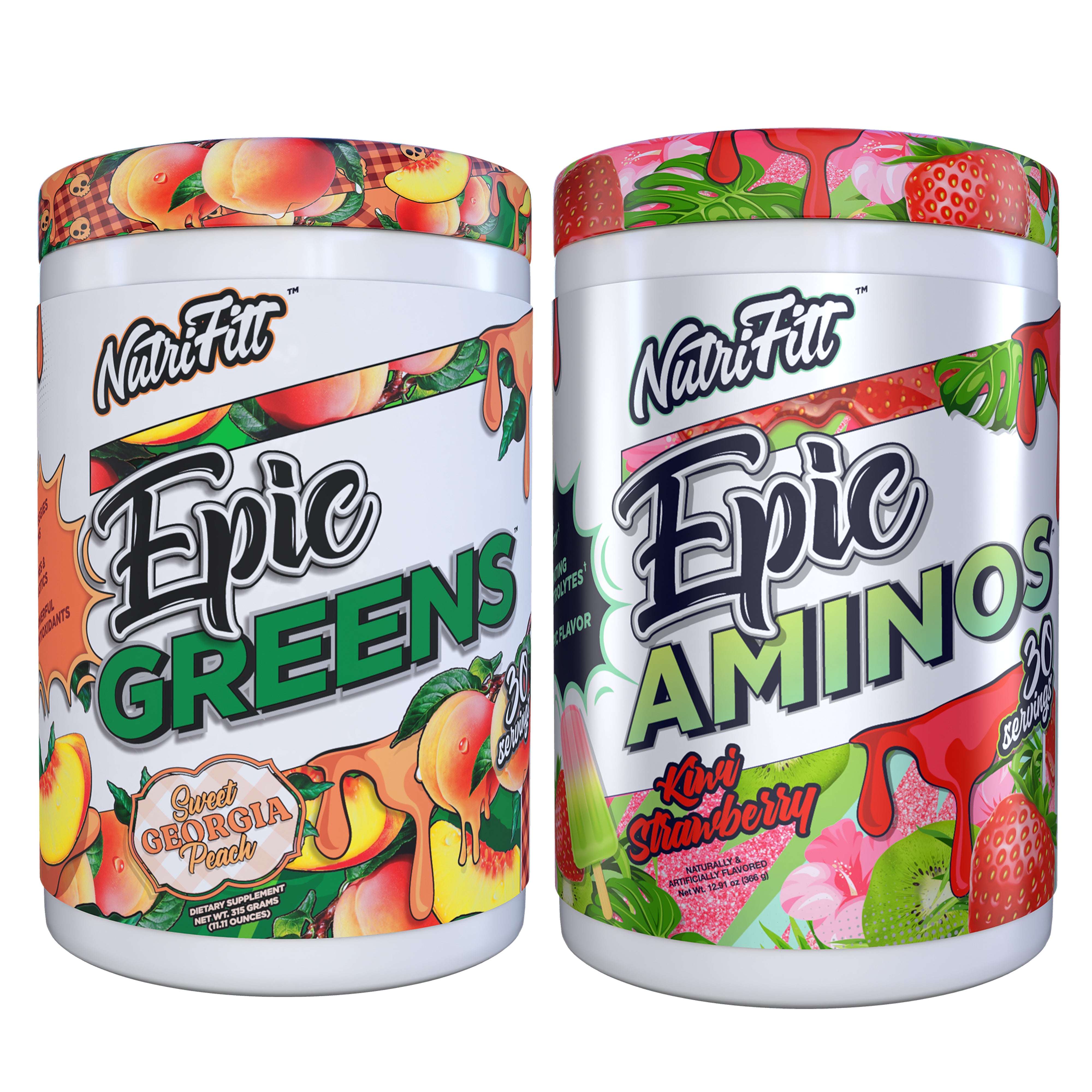 nutrifitt epic greens sweet georgia peach and epic aminos kiwi strawberry