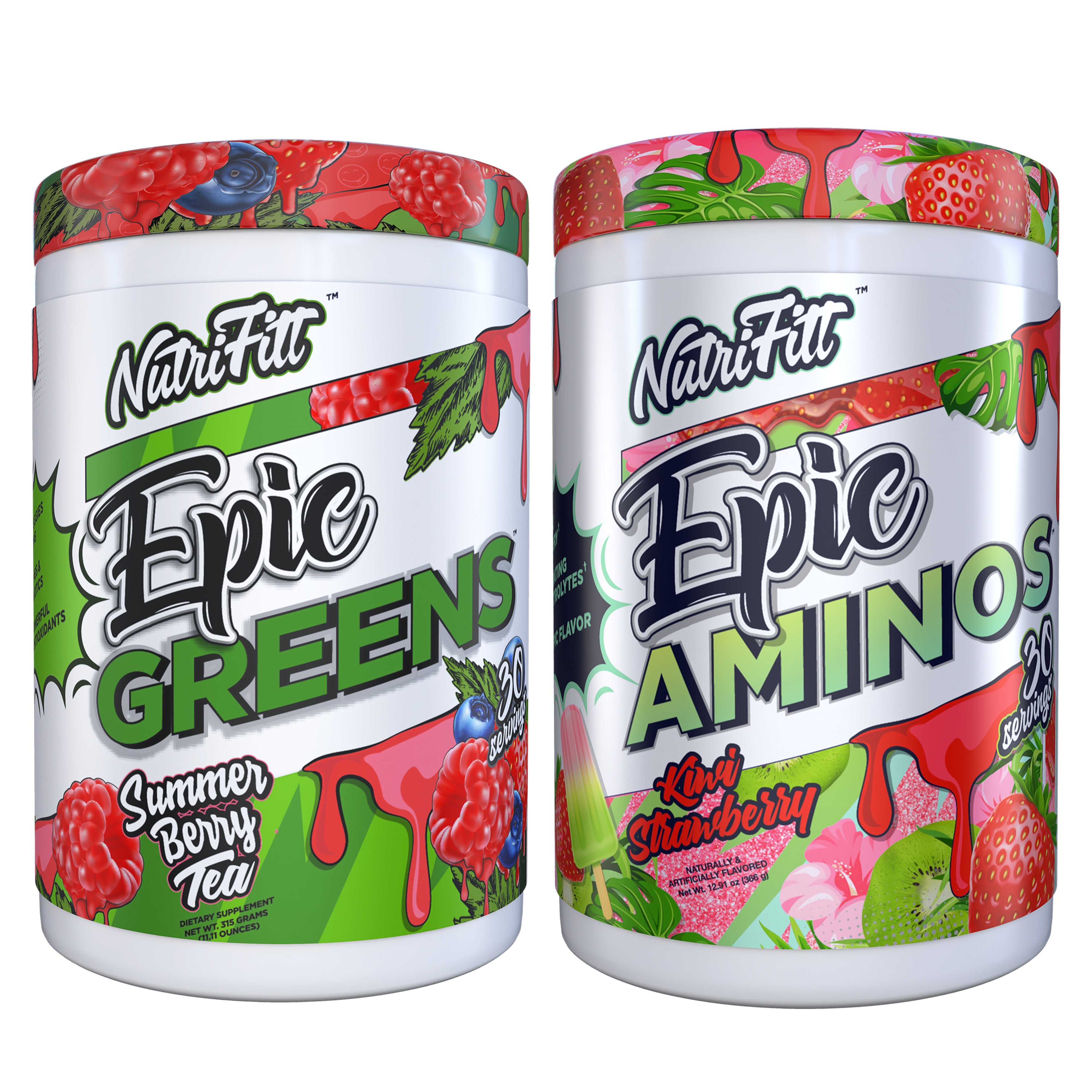 nutrifitt epic greens summer berry tea and epic aminos kiwi strawberry 