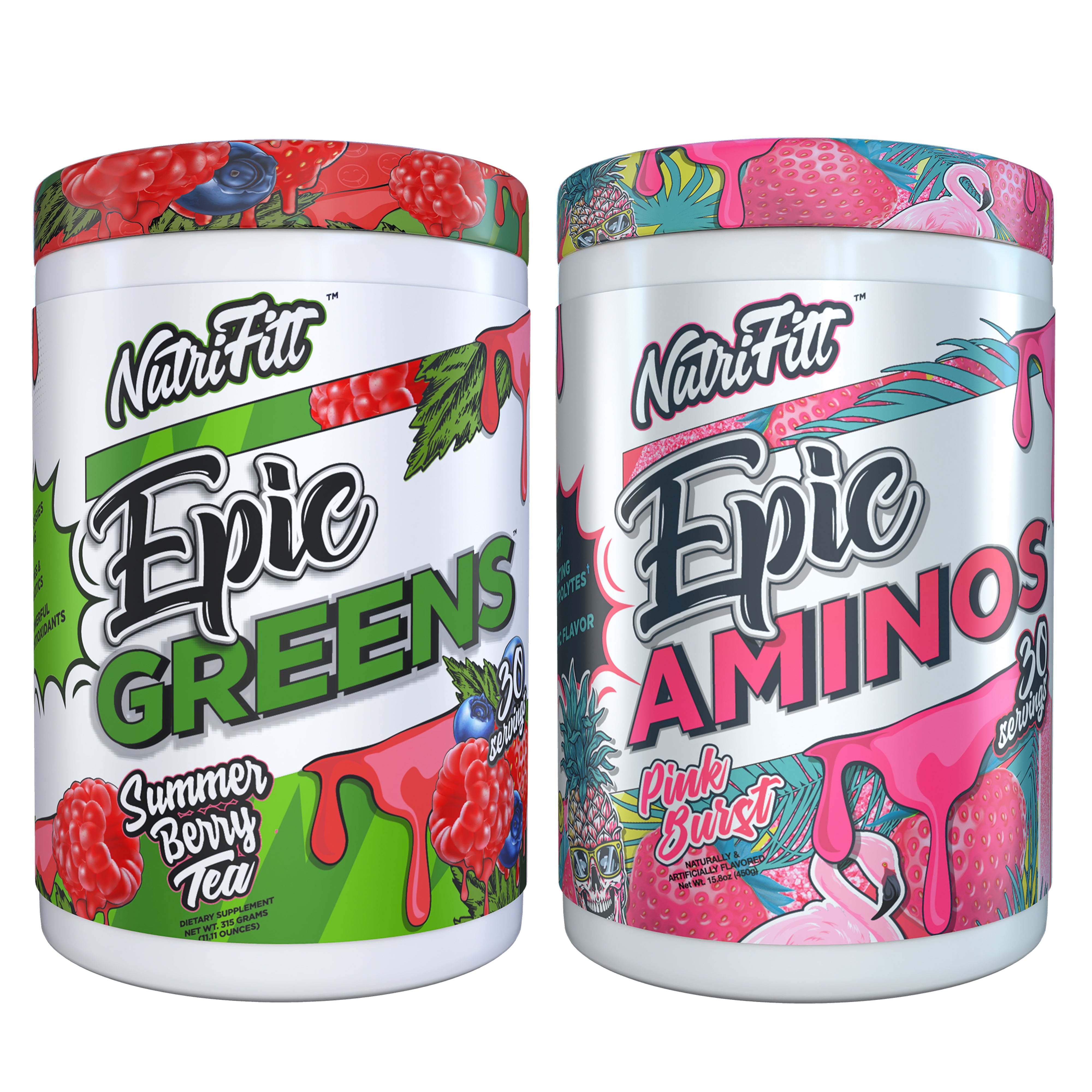 nutrifitt epic greens summer berry tea and epic aminos pink burst 